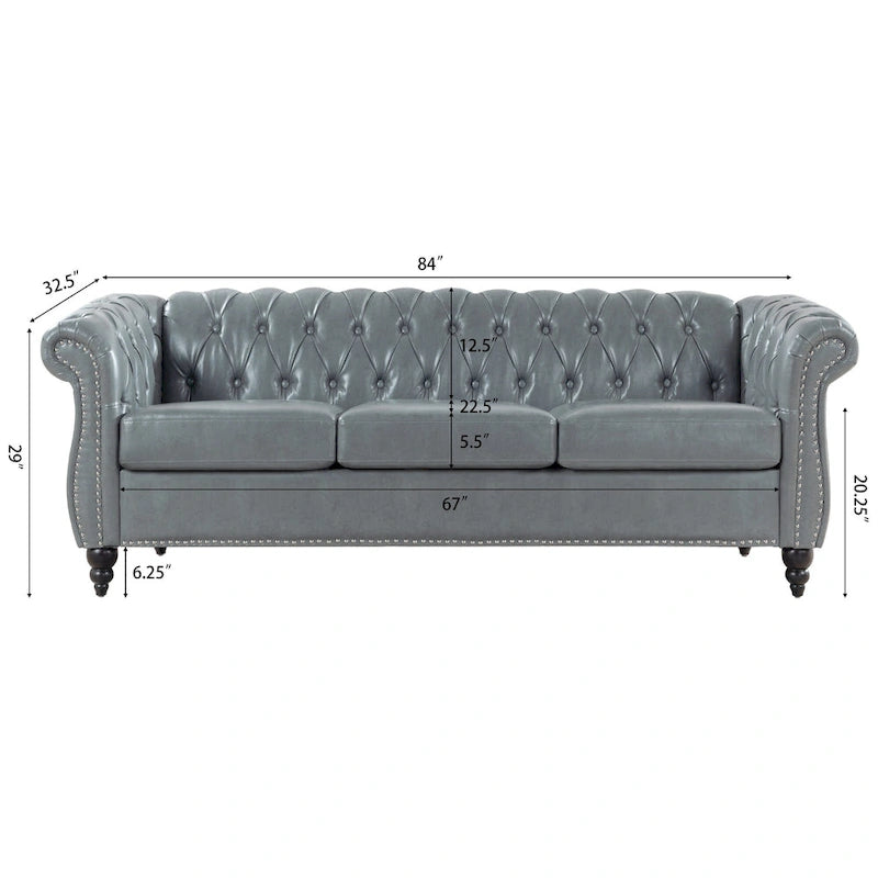 Canapé Chesterfield 3 places à accoudoirs arrondis, plusieurs coloris