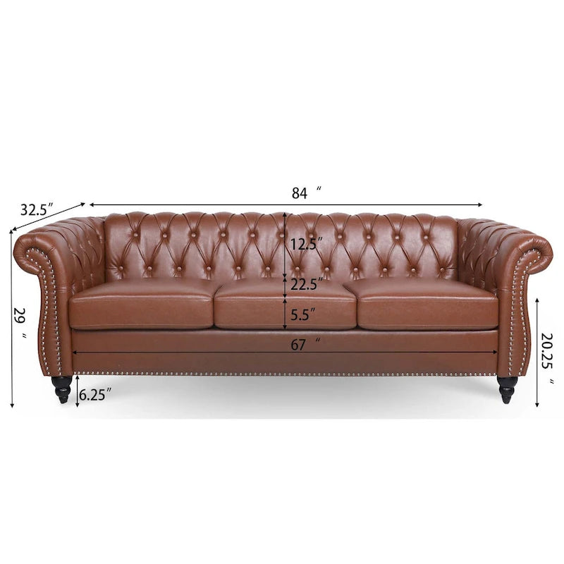 Canapé Chesterfield 3 places à accoudoirs arrondis, plusieurs coloris