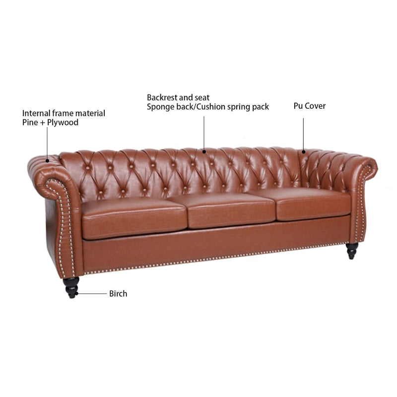 Canapé Chesterfield 3 places à accoudoirs arrondis, plusieurs coloris