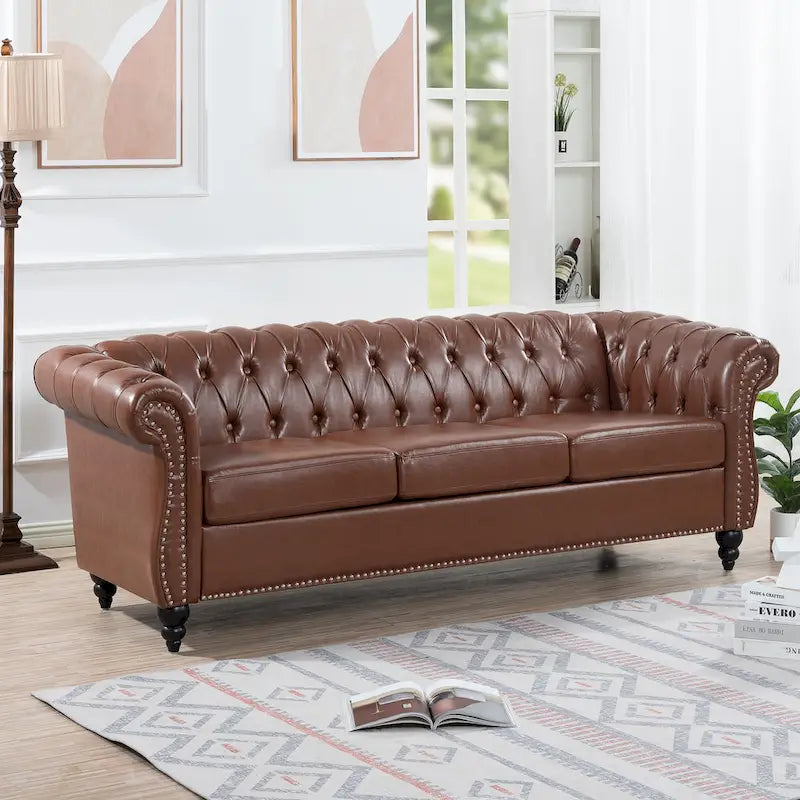 Canapé Chesterfield 3 places à accoudoirs arrondis, plusieurs coloris