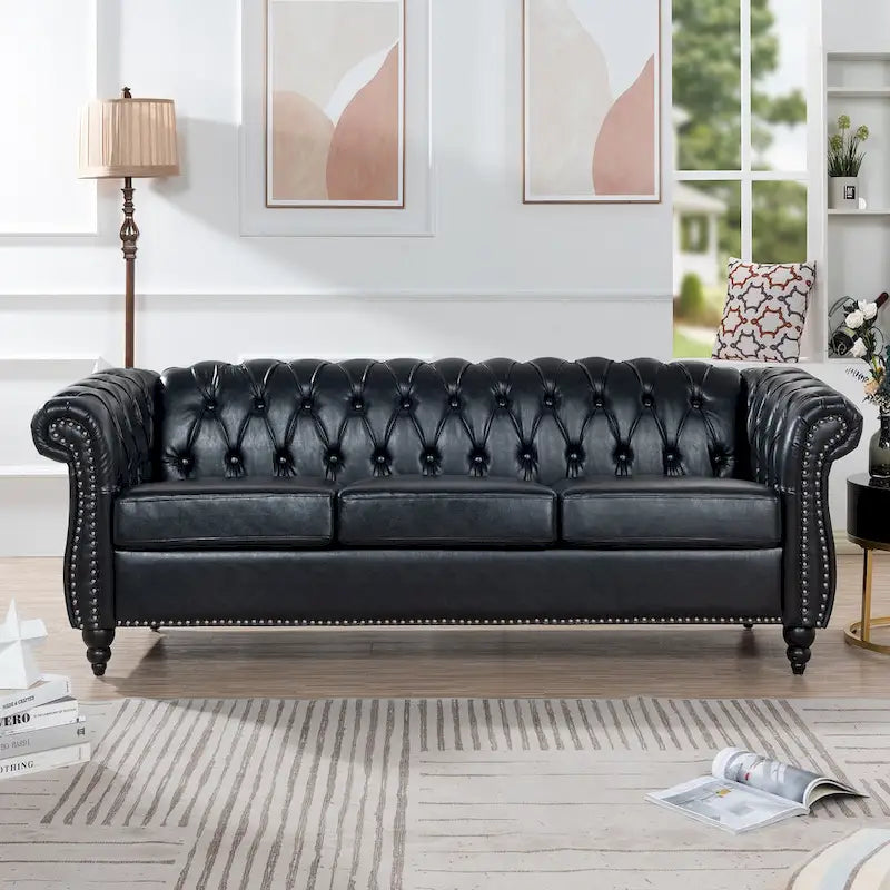 Canapé Chesterfield 3 places à accoudoirs arrondis, plusieurs coloris