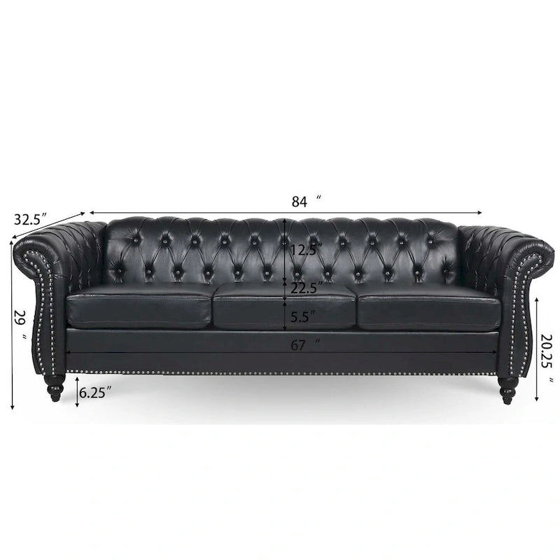Canapé Chesterfield 3 places à accoudoirs arrondis, plusieurs coloris