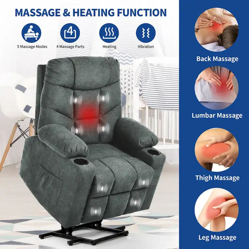 Fauteuil inclinable massant et chauffant en flanelle Moasis