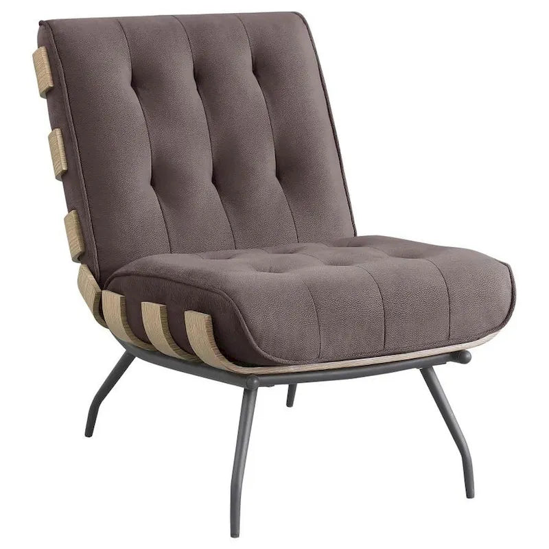 Nain 35 Inch Accent Chair, Oversized Cushion Tufted Back, Dark Brown