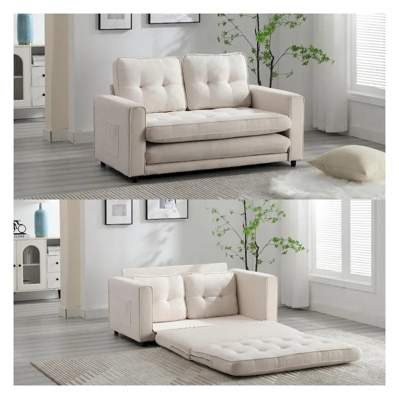 3 Fold Velvet Sofa,Convertible Sleeper Sofabed with Pull Out Couch Bed