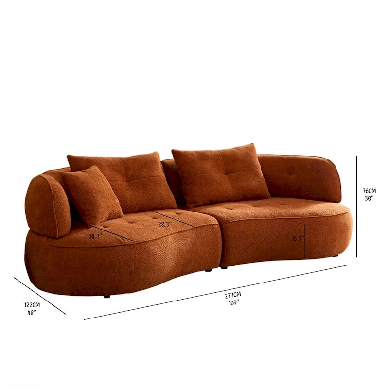 Canapé d'angle incurvé orange/blanc, 4 places, revêtement en tissu