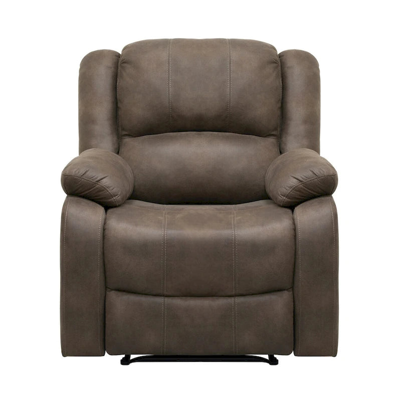 Fauteuil inclinable manuel Chris de 38 pouces, coussins, bois massif, microfibre marron