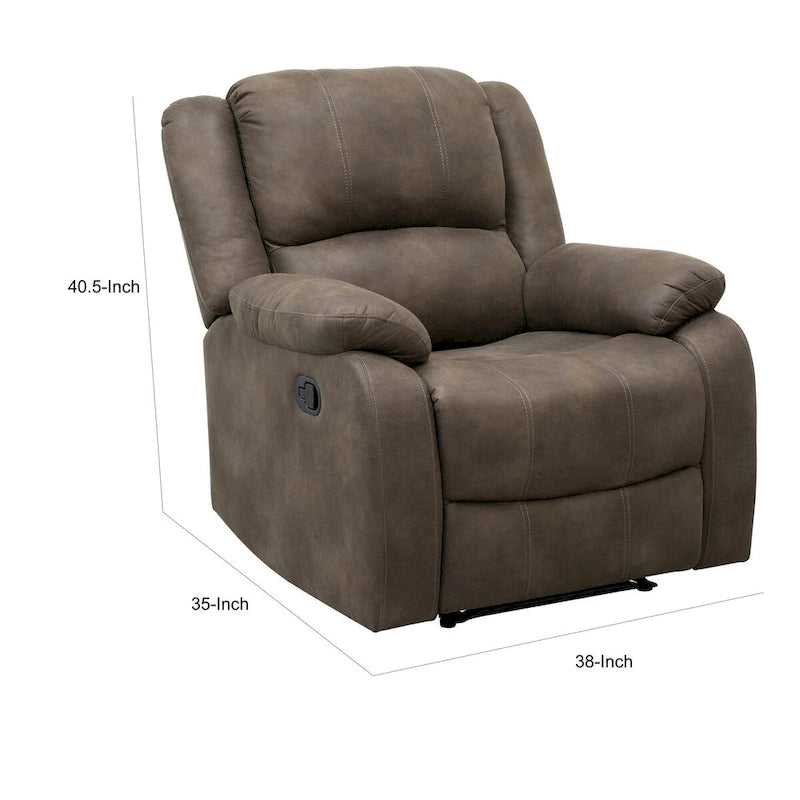 Fauteuil inclinable manuel Chris de 38 pouces, coussins, bois massif, microfibre marron