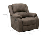 Fauteuil inclinable manuel Chris de 38 pouces, coussins, bois massif, microfibre marron