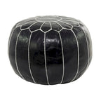 Pouf marocain en cuir floral avec surpiqûres blanches - Noir ou marron clair - Roche River Decor