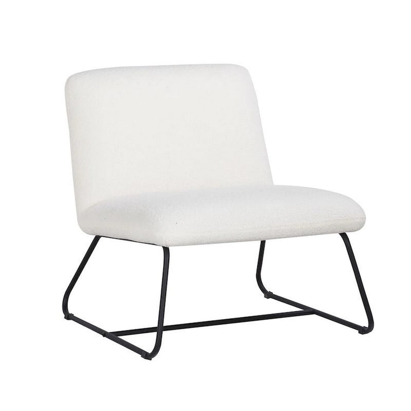 Chaise d'appoint sans accoudoirs Ciao 66 cm, revêtement doux en tissu bouclé ivoire, acier noir