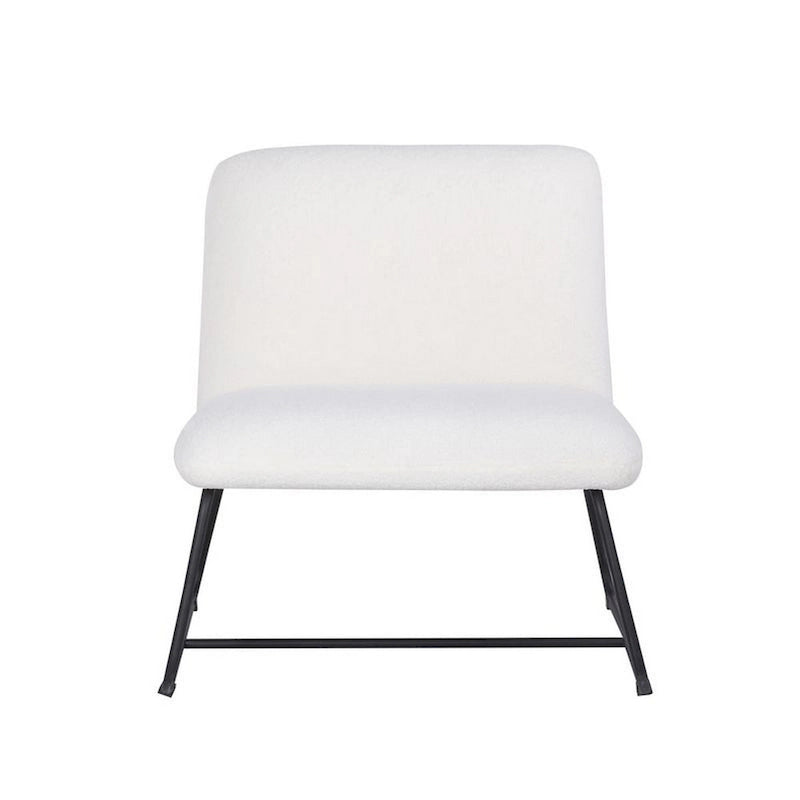 Chaise d'appoint sans accoudoirs Ciao 66 cm, revêtement doux en tissu bouclé ivoire, acier noir