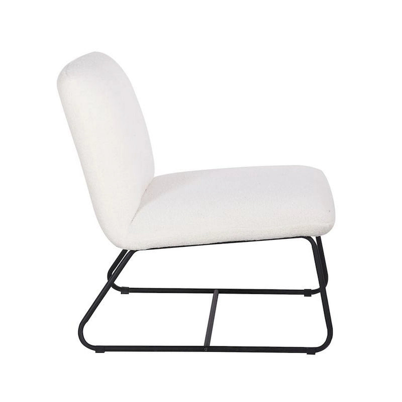 Chaise d'appoint sans accoudoirs Ciao 66 cm, revêtement doux en tissu bouclé ivoire, acier noir