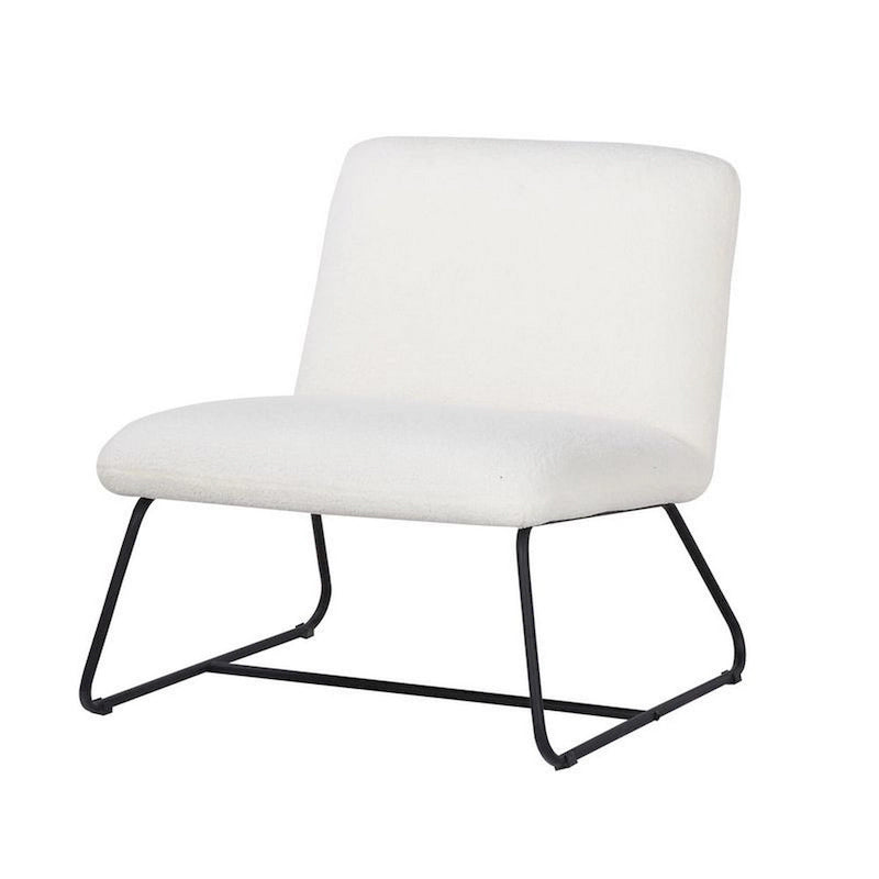 Chaise d'appoint sans accoudoirs Ciao 66 cm, revêtement doux en tissu bouclé ivoire, acier noir