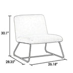Chaise d'appoint sans accoudoirs Ciao 66 cm, revêtement doux en tissu bouclé ivoire, acier noir