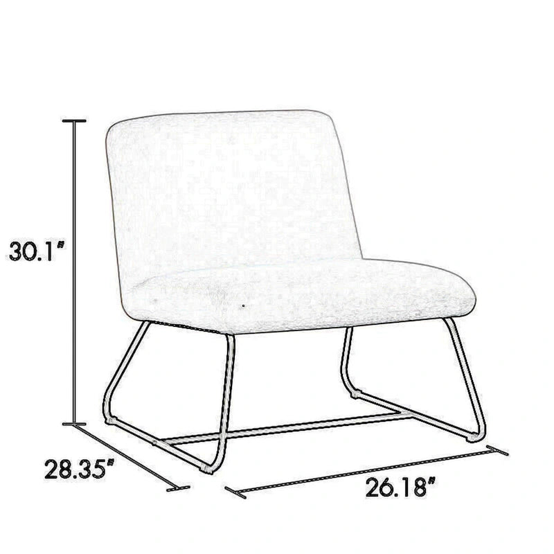 Chaise d'appoint sans accoudoirs Ciao 66 cm, revêtement doux en tissu bouclé ivoire, acier noir