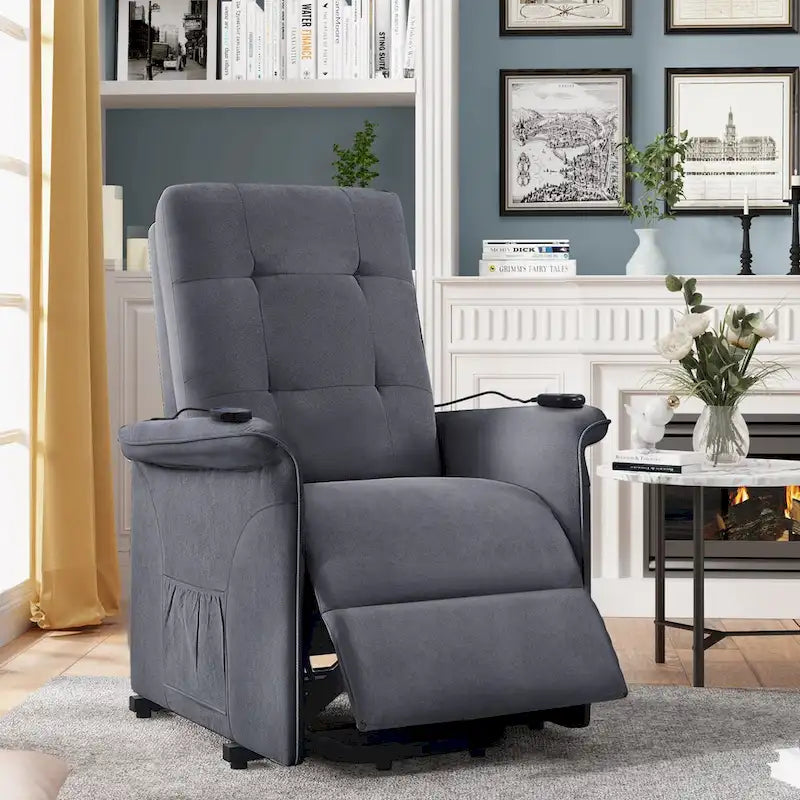 Fauteuil releveur massant inclinable, monoplace, gris clair / gris foncé