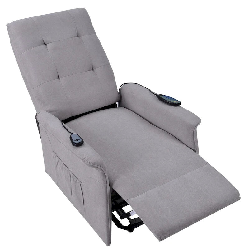 Fauteuil releveur massant inclinable, monoplace, gris clair / gris foncé
