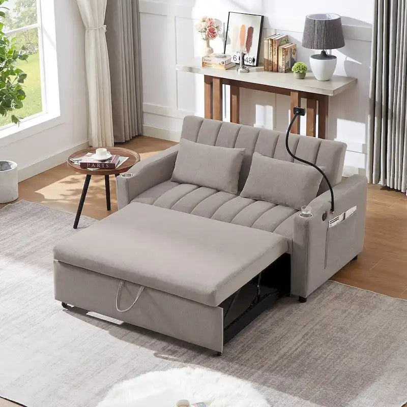 Canapé-lit convertible avec ports USB, poches latérales et support pivotant