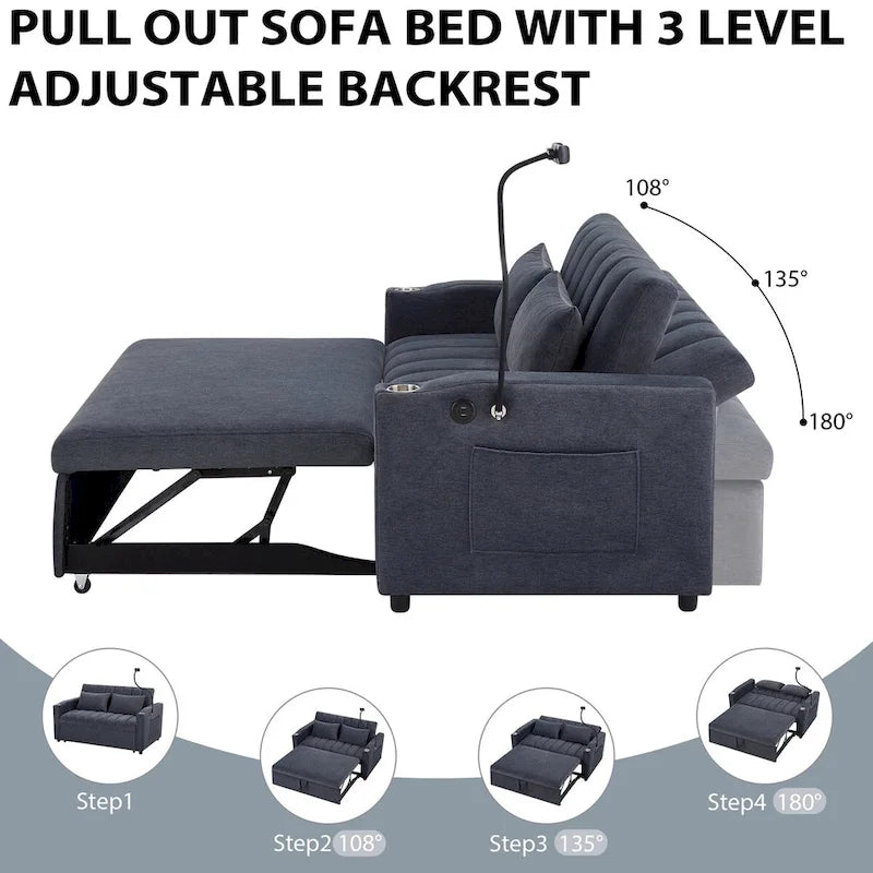 Canapé-lit convertible avec ports USB, poches latérales et support pivotant