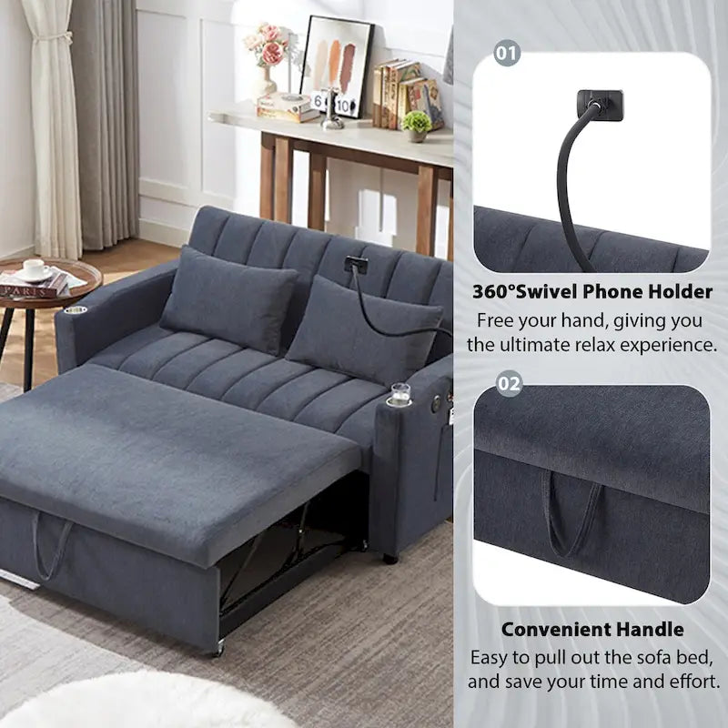 Canapé-lit convertible avec ports USB, poches latérales et support pivotant