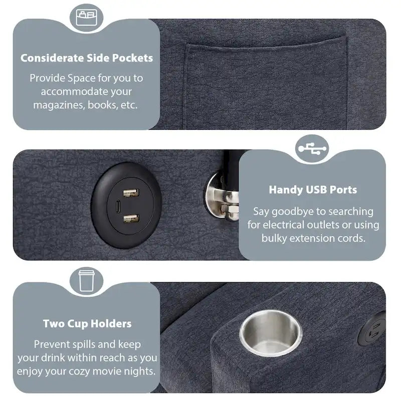 Canapé-lit convertible avec ports USB, poches latérales et support pivotant