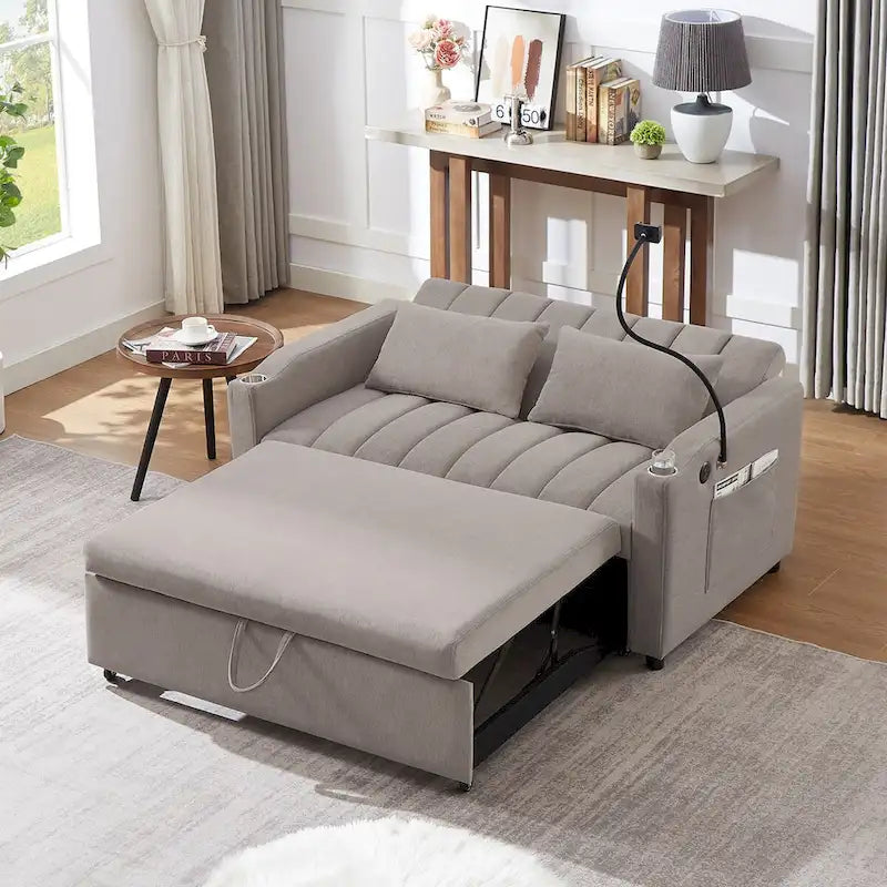 Canapé-lit convertible avec ports USB, poches latérales et support pivotant