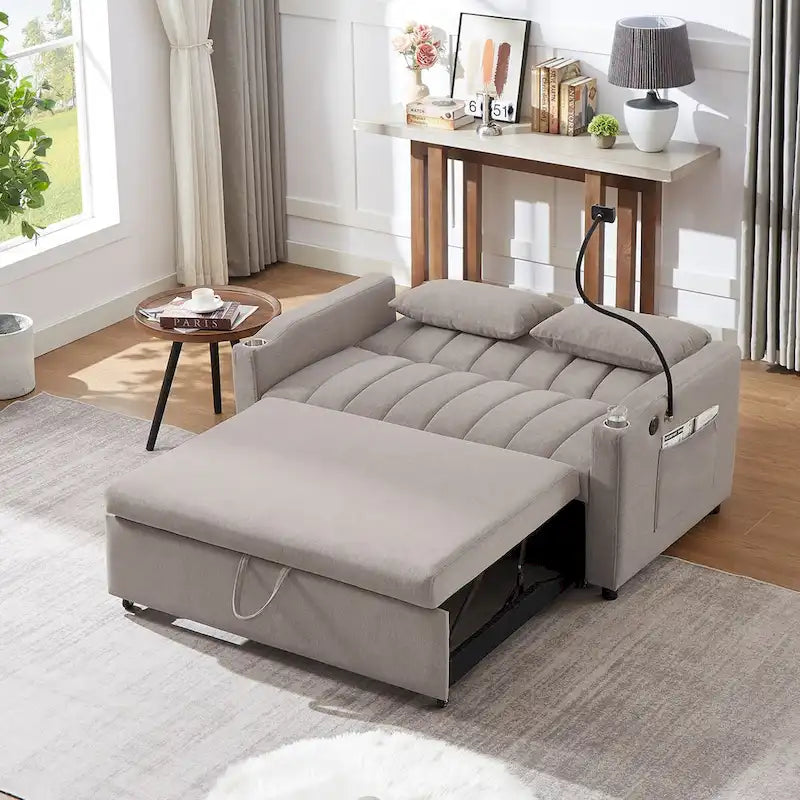 Canapé-lit convertible avec ports USB, poches latérales et support pivotant