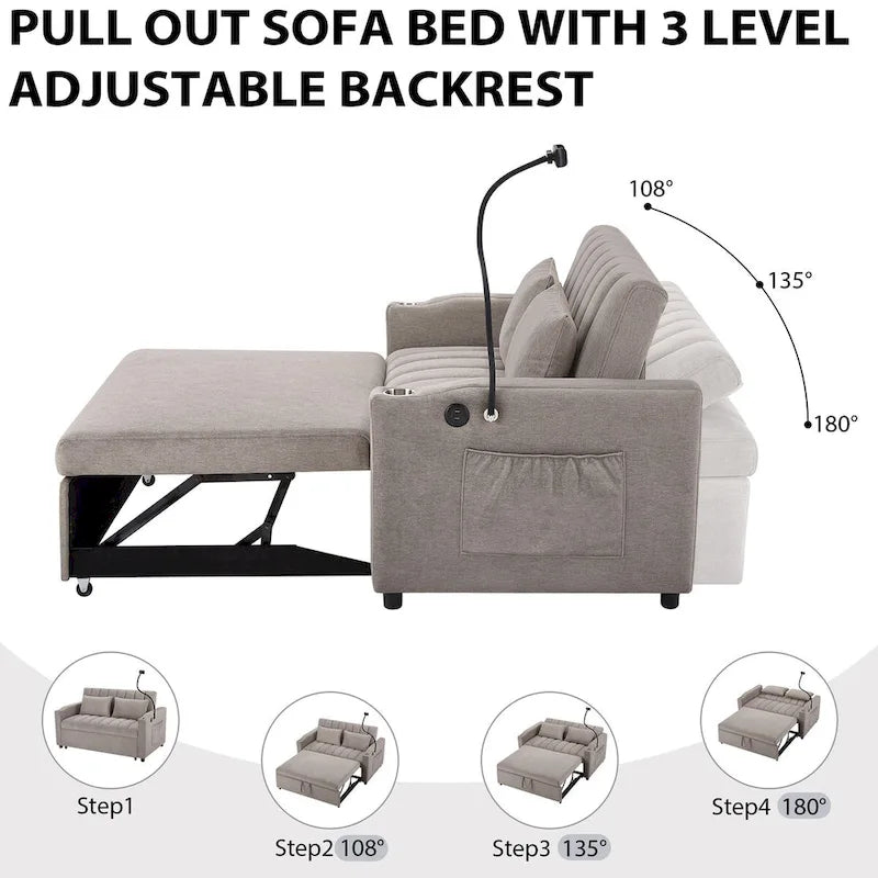 Canapé-lit convertible avec ports USB, poches latérales et support pivotant
