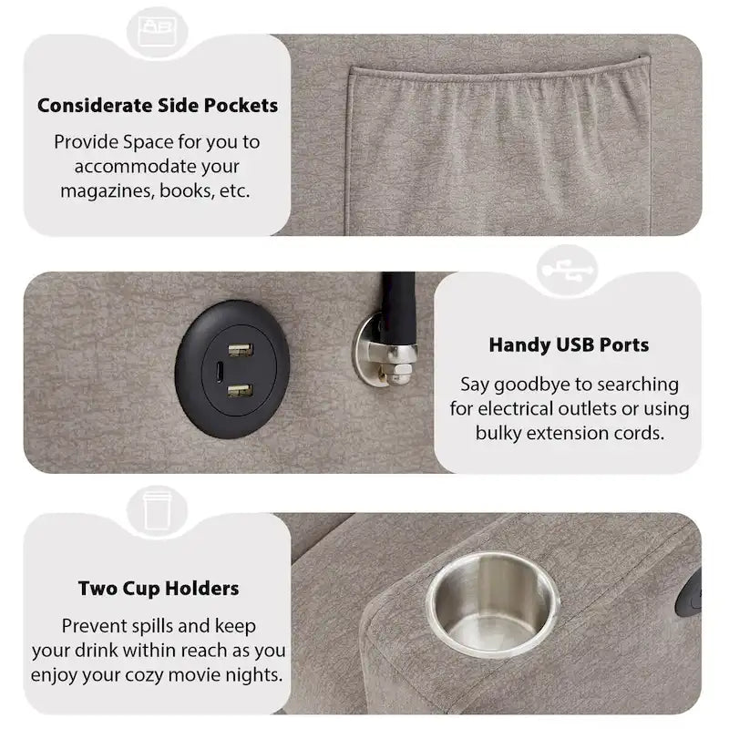 Canapé-lit convertible avec ports USB, poches latérales et support pivotant