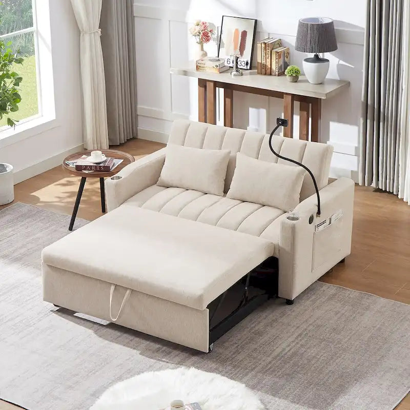 Canapé-lit convertible avec ports USB, poches latérales et support pivotant