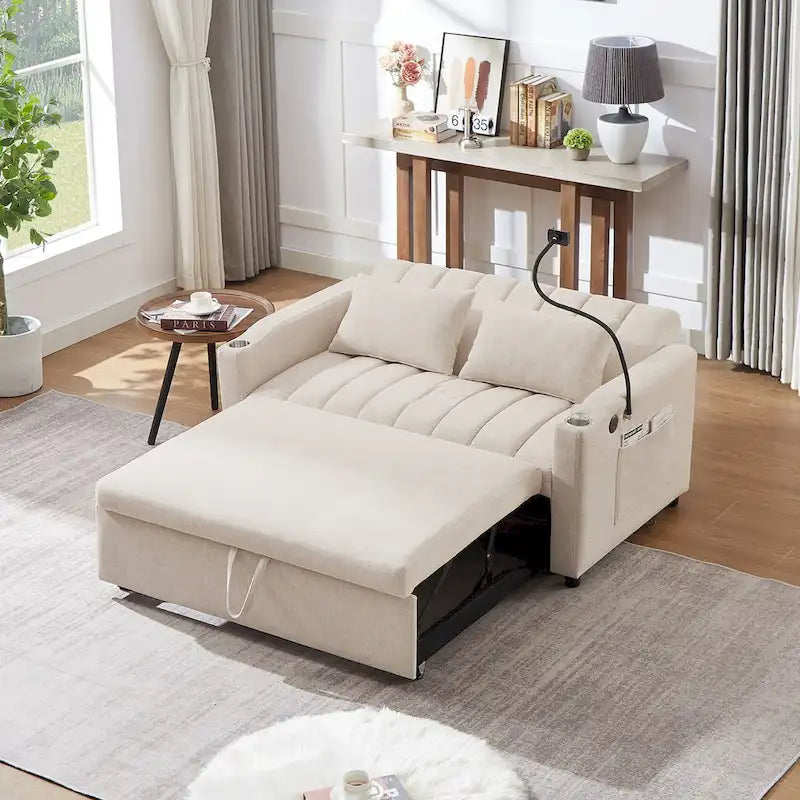 Canapé-lit convertible avec ports USB, poches latérales et support pivotant