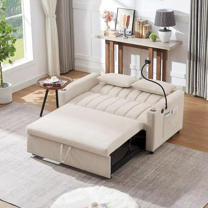 Canapé-lit convertible avec ports USB, poches latérales et support pivotant