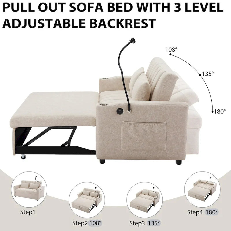 Canapé-lit convertible avec ports USB, poches latérales et support pivotant