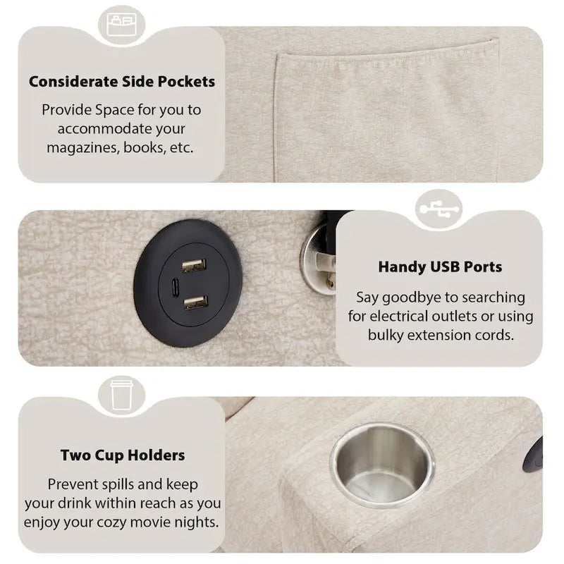 Canapé-lit convertible avec ports USB, poches latérales et support pivotant