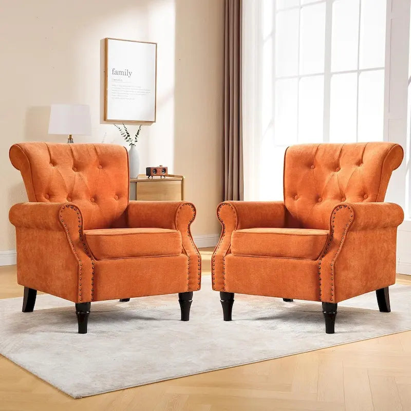 HOMYKA Fauteuil d'appoint capitonné floral avec accoudoirs roulés et garniture cloutée, lot de 2