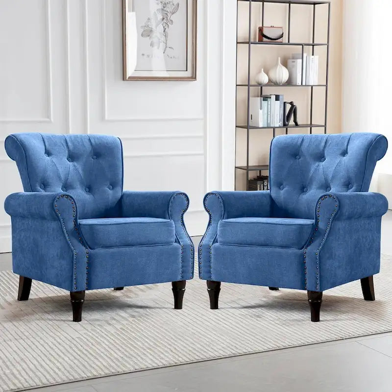 HOMYKA Fauteuil d'appoint capitonné floral avec accoudoirs roulés et garniture cloutée, lot de 2