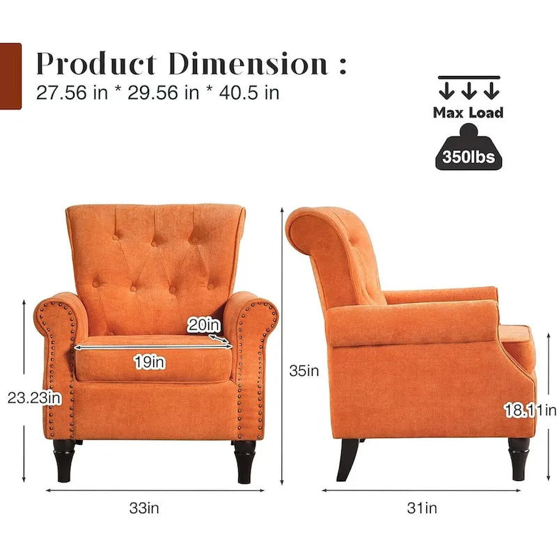 HOMYKA Fauteuil d'appoint capitonné floral avec accoudoirs roulés et garniture cloutée, lot de 2