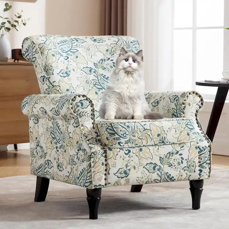 HOMYKA Fauteuil d'appoint capitonné floral avec accoudoirs roulés et garniture cloutée, lot de 2