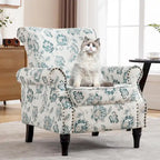 HOMYKA Fauteuil d'appoint capitonné floral avec accoudoirs roulés et garniture cloutée, lot de 2