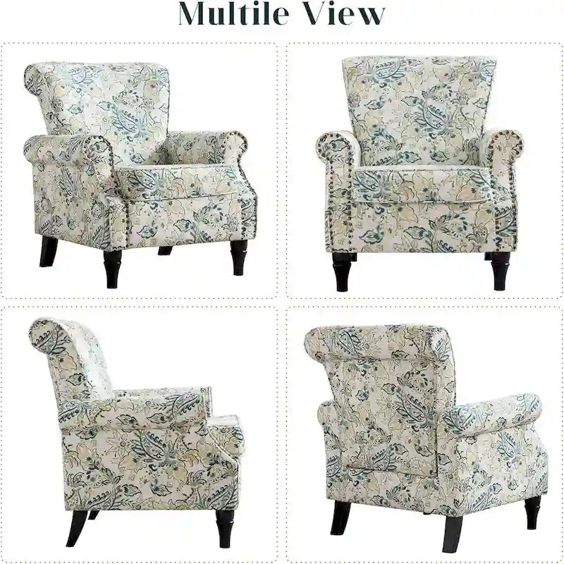 HOMYKA Fauteuil d'appoint capitonné floral avec accoudoirs roulés et garniture cloutée, lot de 2