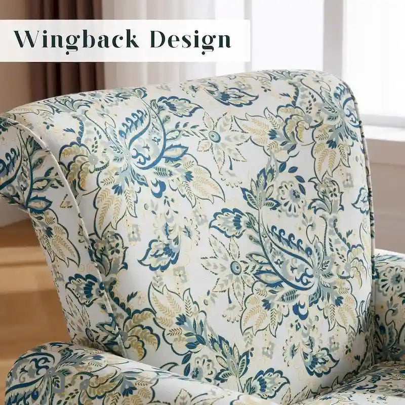 HOMYKA Fauteuil d'appoint capitonné floral avec accoudoirs roulés et garniture cloutée, lot de 2