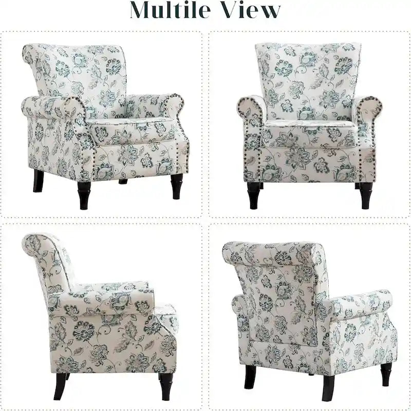 HOMYKA Fauteuil d'appoint capitonné floral avec accoudoirs roulés et garniture cloutée, lot de 2