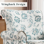 HOMYKA Fauteuil d'appoint capitonné floral avec accoudoirs roulés et garniture cloutée, lot de 2