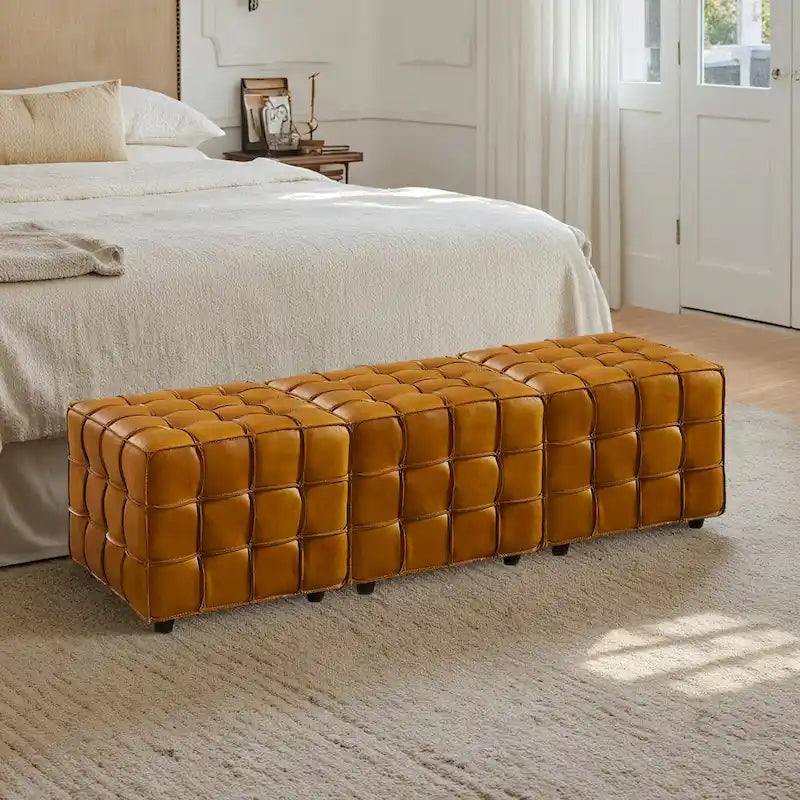 Pouf carré en cuir pleine fleur Art Leon