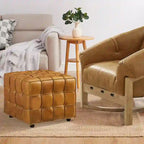 Pouf carré en cuir pleine fleur Art Leon