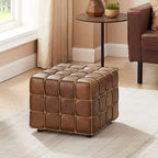 Pouf carré en cuir pleine fleur Art Leon