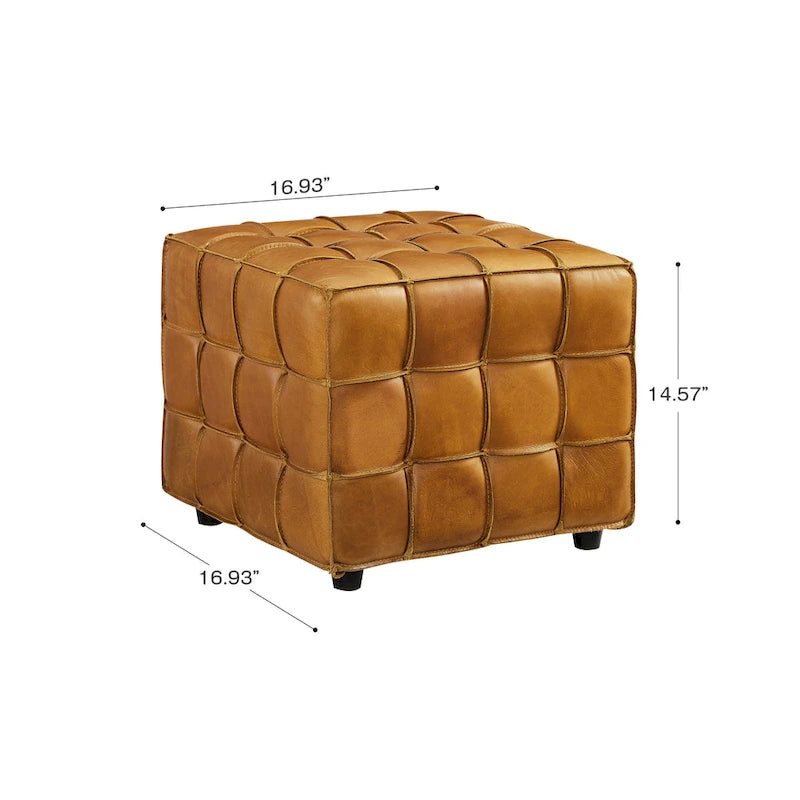 Pouf carré en cuir pleine fleur Art Leon