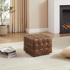 Pouf carré en cuir pleine fleur Art Leon