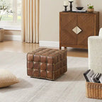 Pouf carré en cuir pleine fleur Art Leon